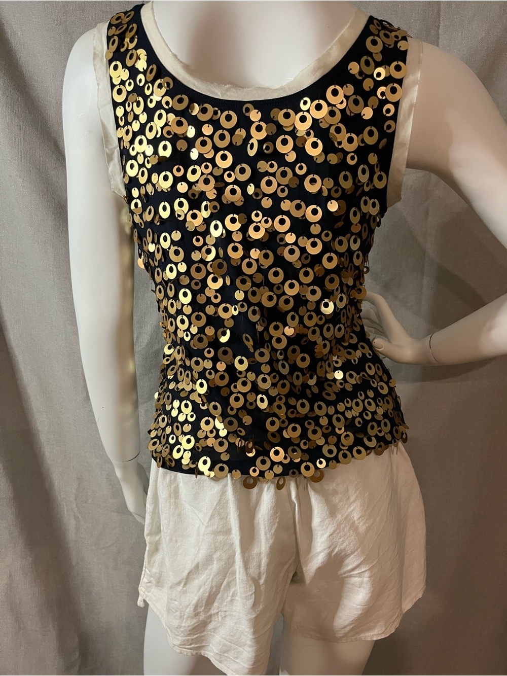 SPANNER Elegant Lightweight Navy(Almost Black) Sleeveless Tank with Gold Sequins - Picture 3 of 9